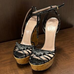 Gucci Black Platform Sandals with Cork Heel